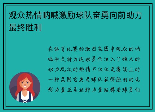 观众热情呐喊激励球队奋勇向前助力最终胜利