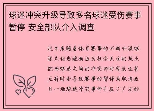 球迷冲突升级导致多名球迷受伤赛事暂停 安全部队介入调查