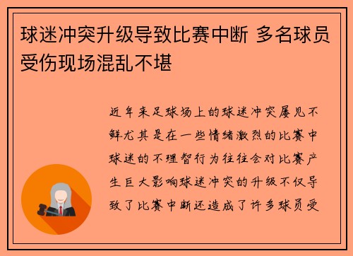 球迷冲突升级导致比赛中断 多名球员受伤现场混乱不堪